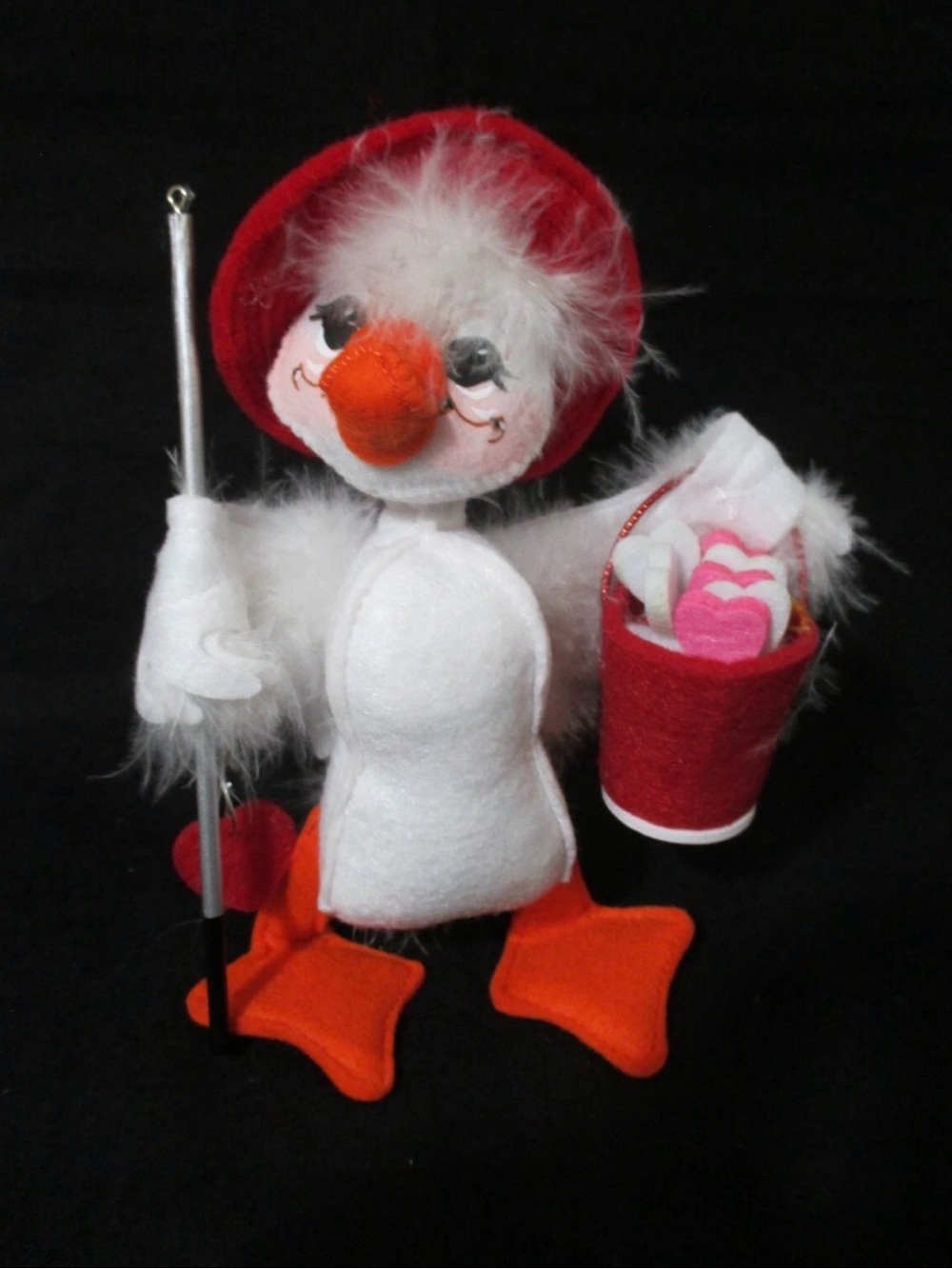 Annalee Valentine White & Red Plush Duck with Orange Beak and Feet